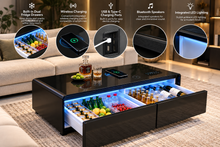 SMT 135Pro Smart Built-In Refrigerator Coffee Table 130L Dual Drawer LED Wireless Charge USB Bluetooth Speakers