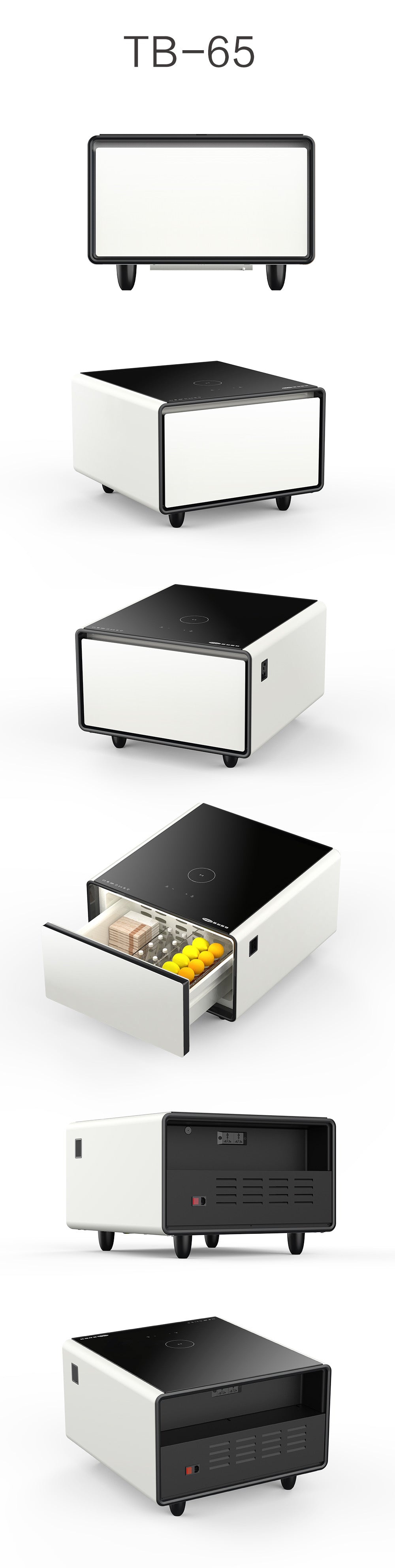 SMT 135Pro Smart Built-In Refrigerator Coffee Table 130L Dual Drawer LED Wireless Charge USB Bluetooth Speakers