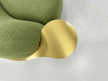 Green Boucle Curved 3 Seater Sofa With Integrated Side Tables in stock