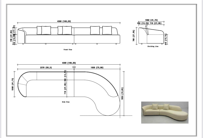 Sectional Curved 5 Seater Sofa Light Beige Boucle Customised Length 420cm