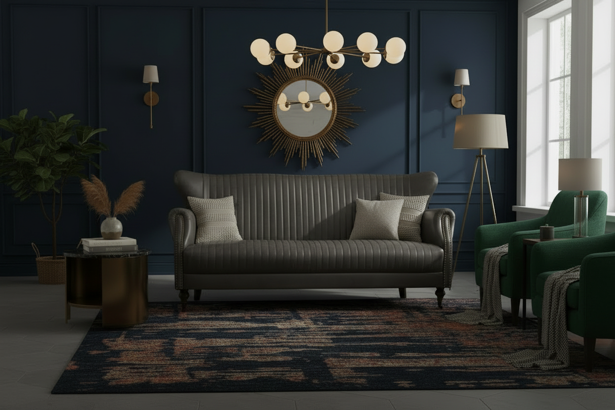 Wing Back 3 Seater Sofa Industrial Retro Grey PU Leather in stock