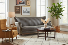 Wing Back 3 Seater Sofa Industrial Retro Grey PU Leather in stock