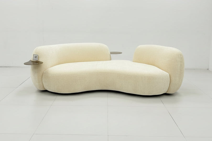 Curved Cream 3 Seater Sofa With Integrated Table In Stock
