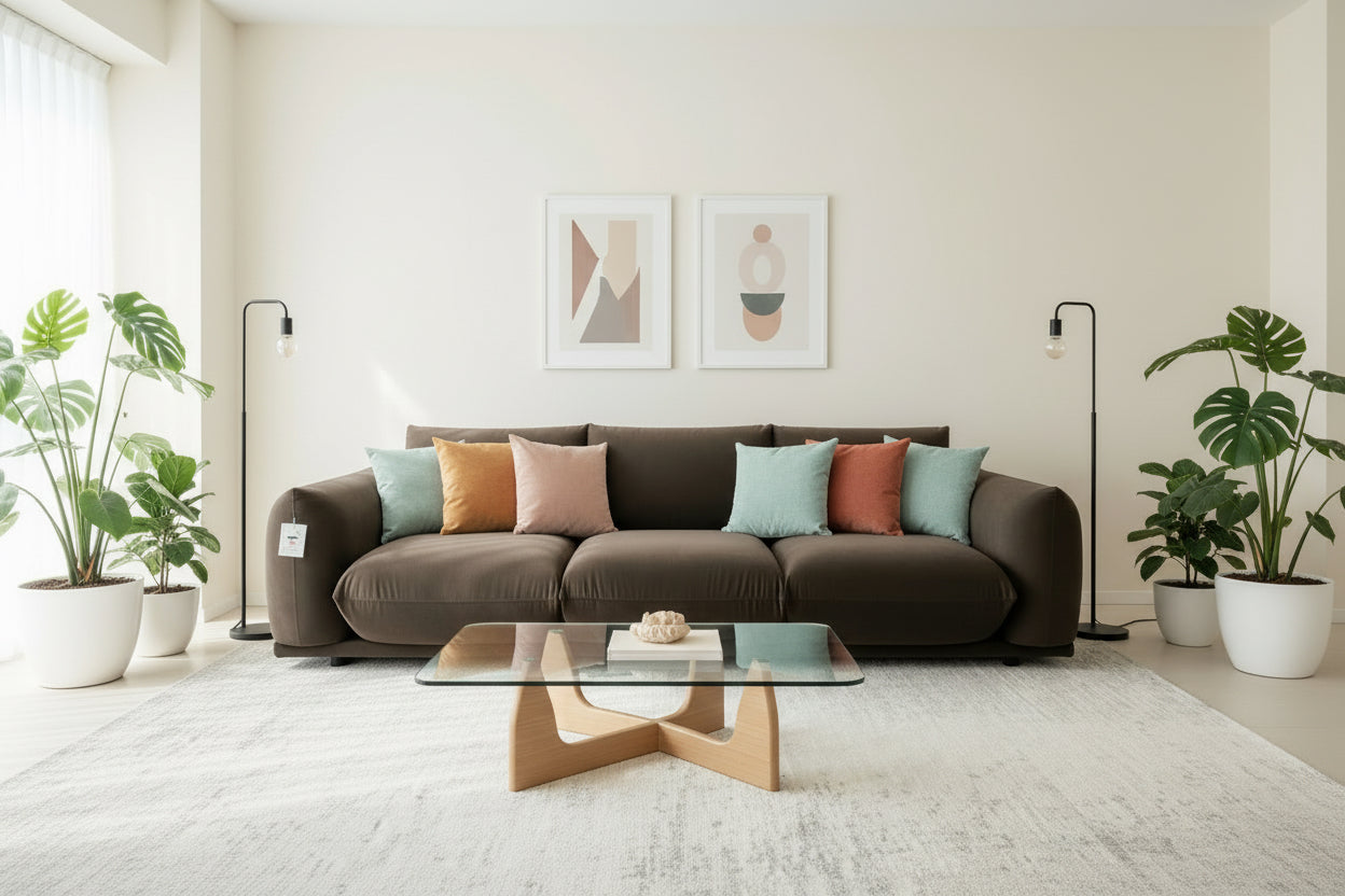 Chocolate Brown Velvet MODAL-13 3 Seater Sofa Contemporary Retro Design Made To Order