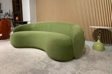Green Velvet Curved Sofa Sculptural Upholstered Arc Couch for Contemporary Living Rooms in stock