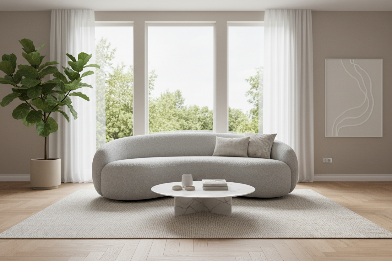 White Cream Boucle Curved Sofa Made To Order