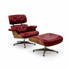 Mid-Century Eames-Style Lounge Chair & Ottoman – Burgundy Leather with Walnut Shell & Black Base