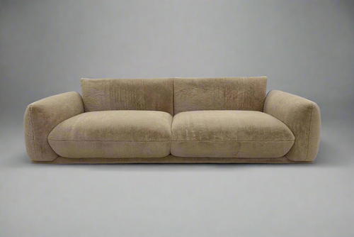 Beige 3 Seater Sofa Faux Fur Retro Design in stock