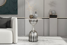 Modern Marble Top Side Table, Sculptural Pedestal Accent Table, Luxury Black White End Table for Living Room Bedroom in stock