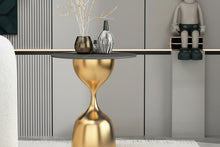 Modern Marble Top Side Table, Sculptural Pedestal Accent Table, Luxury Gold End Table for Living Room Bedroom