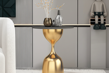 Modern Marble Top Side Table, Sculptural Pedestal Accent Table, Luxury Gold End Table for Living Room Bedroom