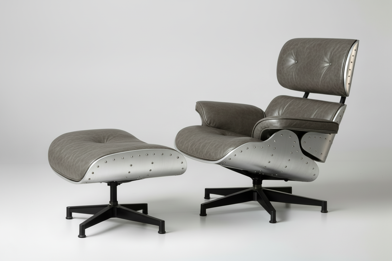 Aviator Collection Mid-Century Classic Lounge Chair + Stool Genuine Leather Made To Order