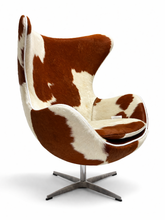 Modern Egg Chair in Full Cowhide Upholstery – Luxury Swivel Accent Chair with Stainless Steel Base