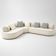 Modern Curved Sectional Sofa – Cream Bouclé Upholstered Modular Couch with Accent Pillows | Contemporary Living Room Furniture