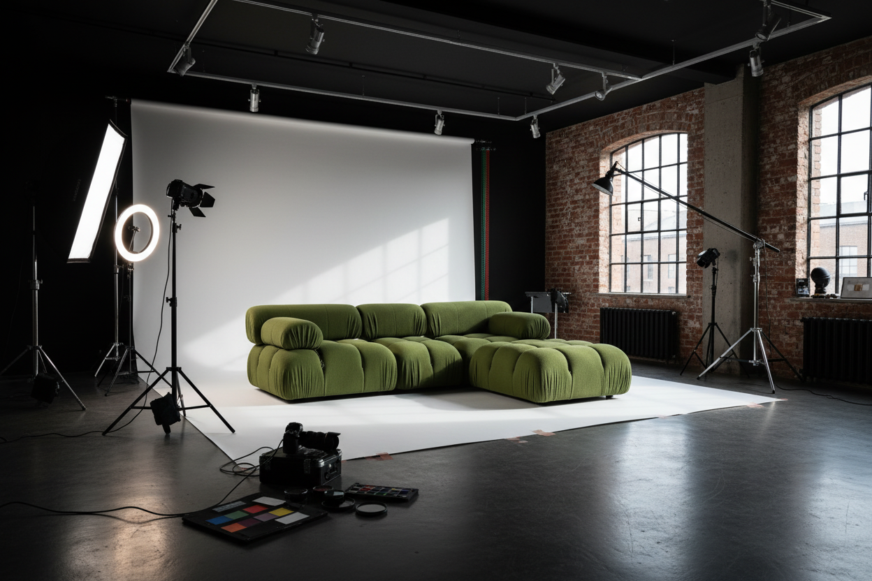 Olive Green Boucle Modular L-Shaped Sofa Set Made To Order