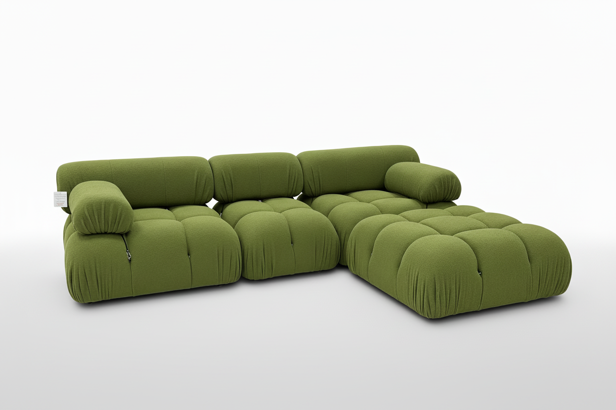 Olive Green Boucle Modular L-Shaped Sofa Set Made To Order