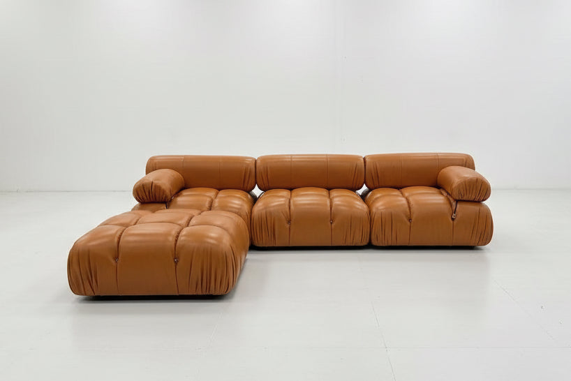 Tan Brown Leather Modular sofa Made To Order