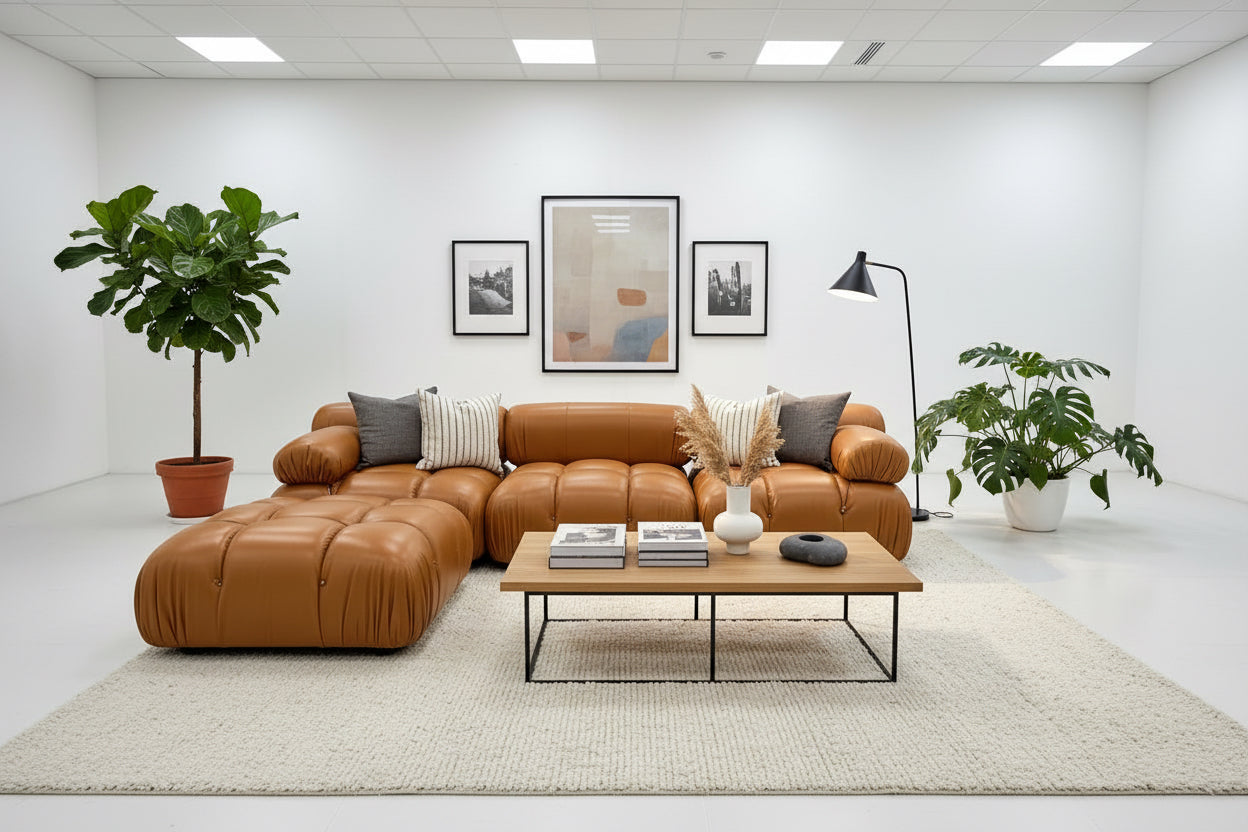Tan Brown Leather Modular sofa Made To Order