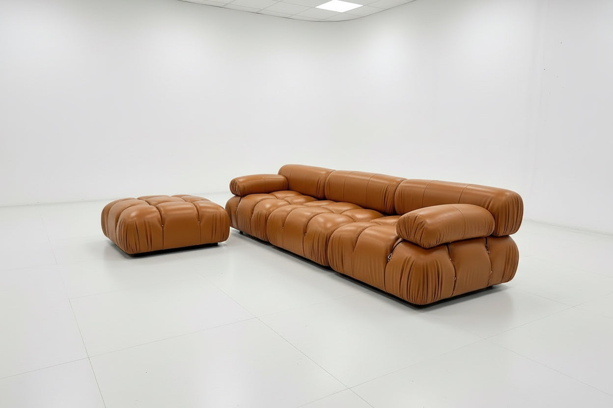 Tan Brown Leather Modular sofa Made To Order