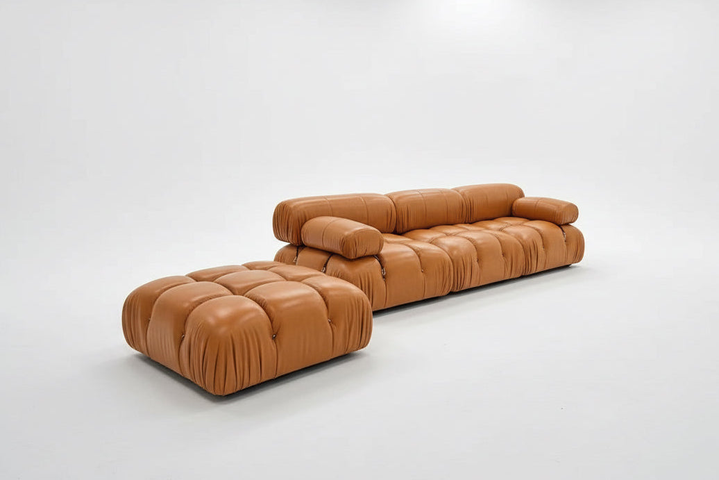 Tan Brown Leather Modular sofa Made To Order