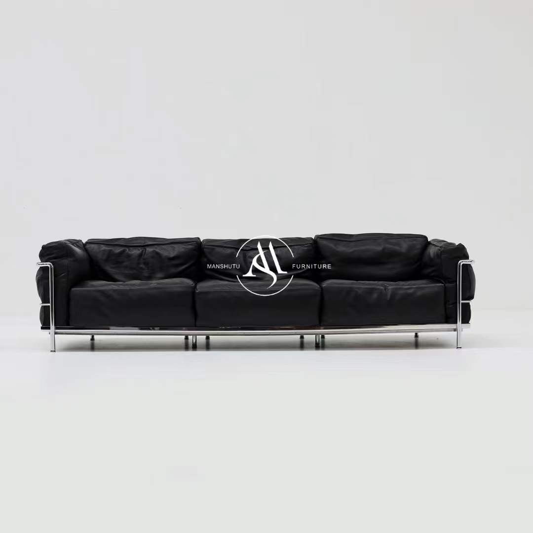 Mid-Century Retro LC3 Inspired Design 4 Seater Sofa Leather Made To Order