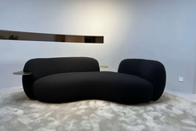 Caramel Boucle Curved Sofa With Integrated Tables Made To Order