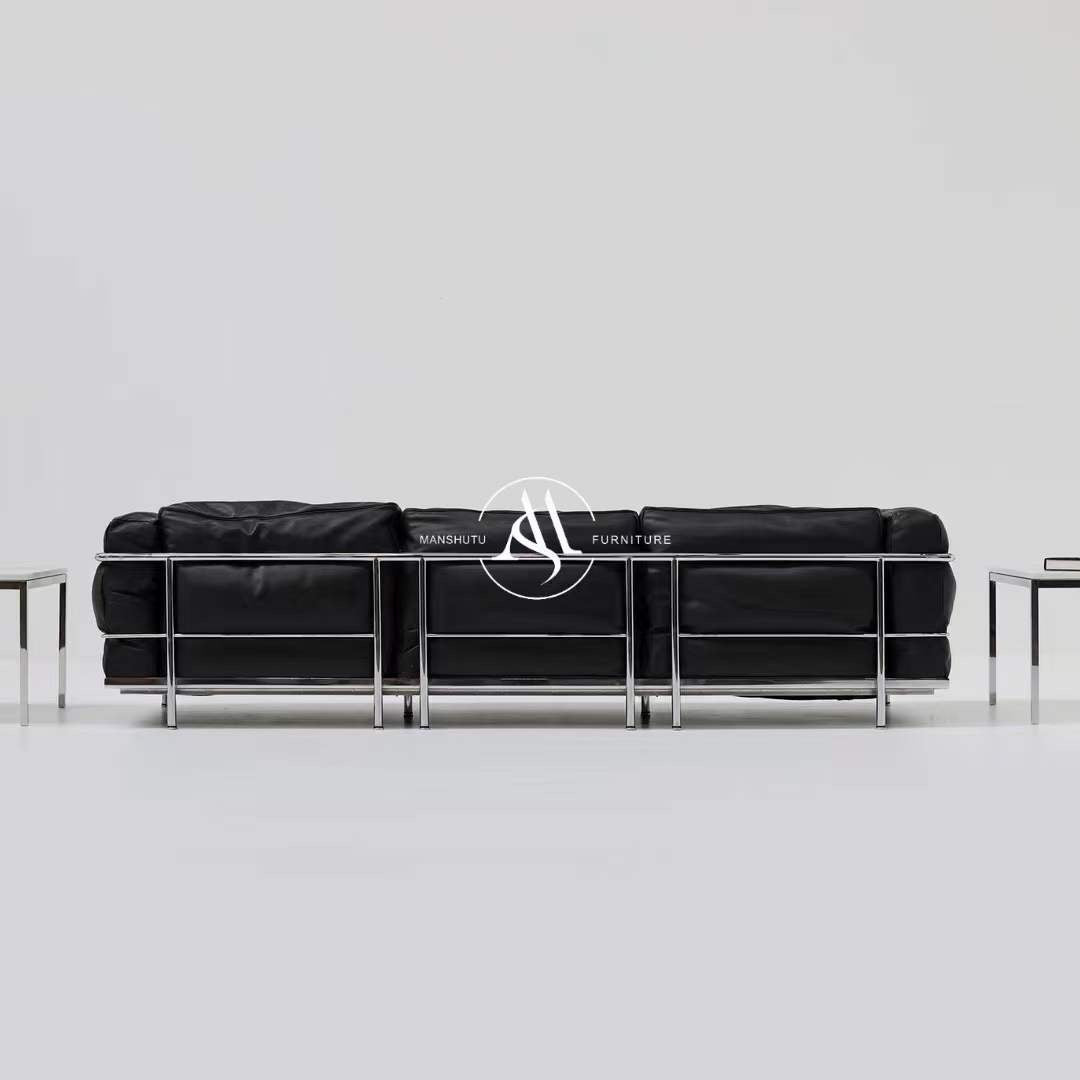 Mid-Century Retro LC3 Inspired Design 4 Seater Sofa Leather Made To Order