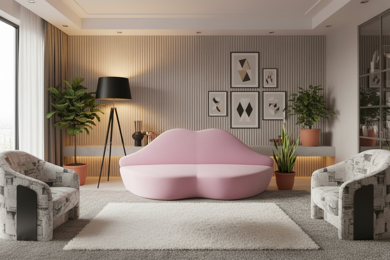 Pink Velvet Lips Sofa