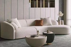 Large Sectional Curved 4 Seater Sofa White Boucle Made To Order FREE UK Delivery
