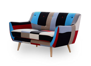 2 Seater Sofa Retro Scandinavian Compact Patchwork Fabric