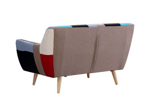 2 Seater Sofa Retro Scandinavian Compact Patchwork Fabric