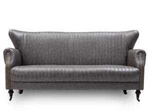 Wing Back 3 Seater Sofa Industrial Retro Grey PU Leather in stock