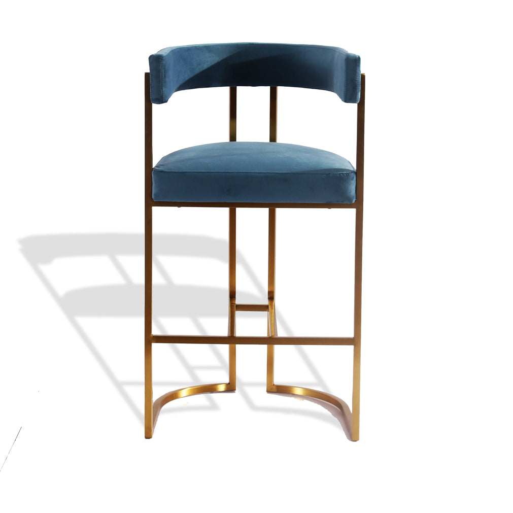 Breakfast Bar Stool Gold Metal Frame Blue Velvet