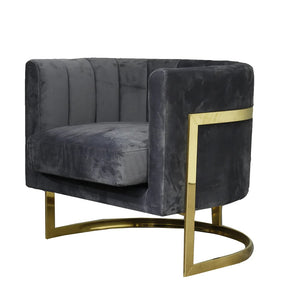 Gold Frame and Grey Velvet Tub Accent Chair