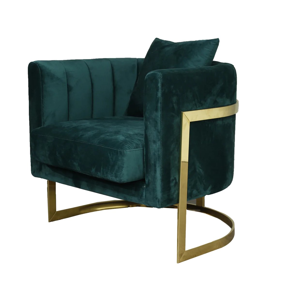 Gold Frame and Green Velvet Tub Accent Chair