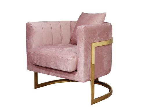 Gold Frame and Pink Velvet Tub Accent Chair
