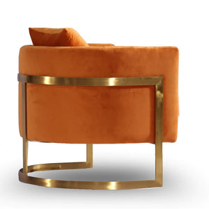 Gold Frame and Orange Velvet Tub Accent Chair