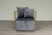 Gold Round Frame &  Grey Velvet Arm Chair Accent Chair in stock