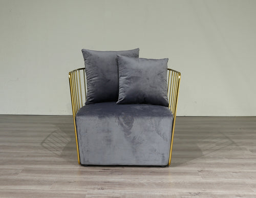 Gold Round Frame &  Grey Velvet Arm Chair Accent Chair