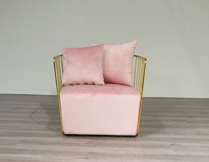 Gold Round Frame &  Baby Pink Velvet Arm Chair Accent Chair