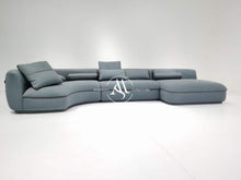 Grey Leather 4-5 Seater L-Shaped Curved Sofa Made to Order Free Shipping UK to mainland